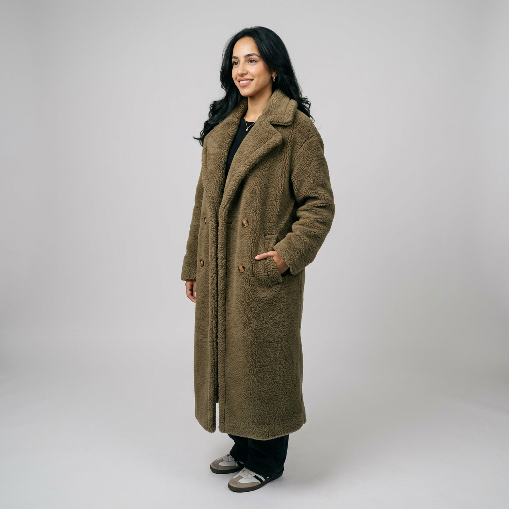 Women’s Long Double-Breasted Teddy Coat