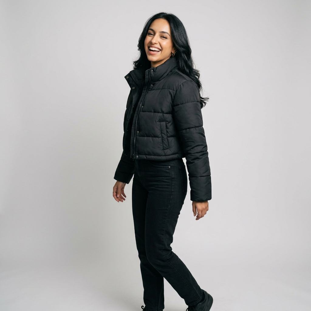Women's Short Padded Puffer Jacket in Black
