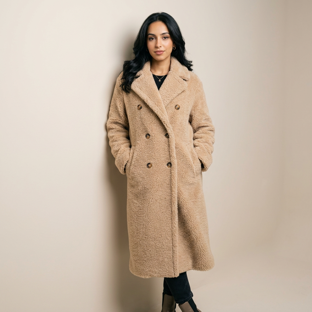 Women’s Long Double-Breasted Teddy Coat