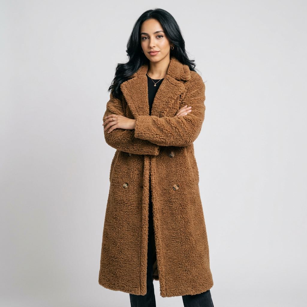 Women’s Long Double-Breasted Teddy Coat