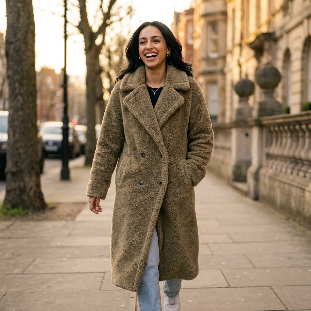 Women’s Long Double-Breasted Teddy Coat