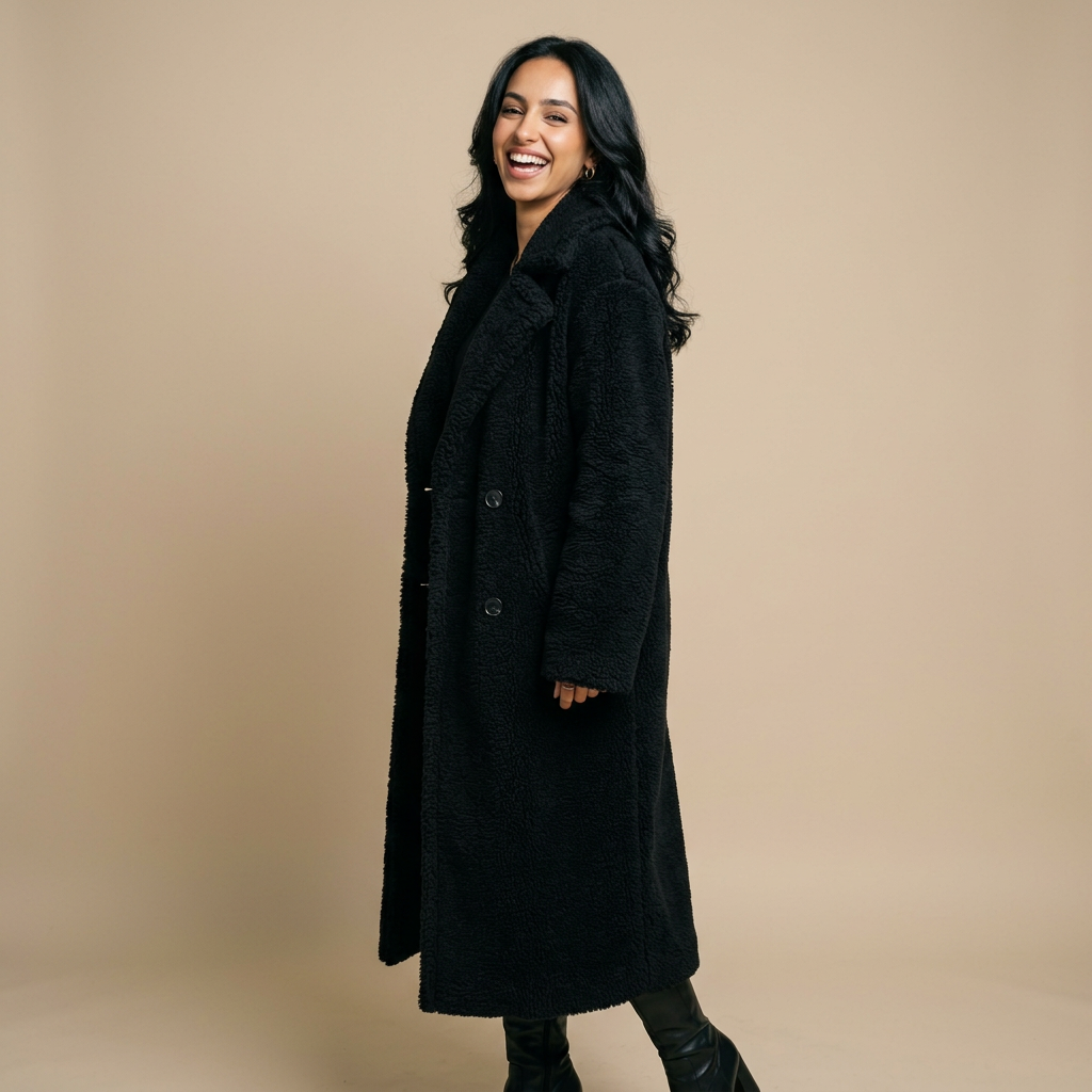 Women’s Long Double-Breasted Teddy Coat