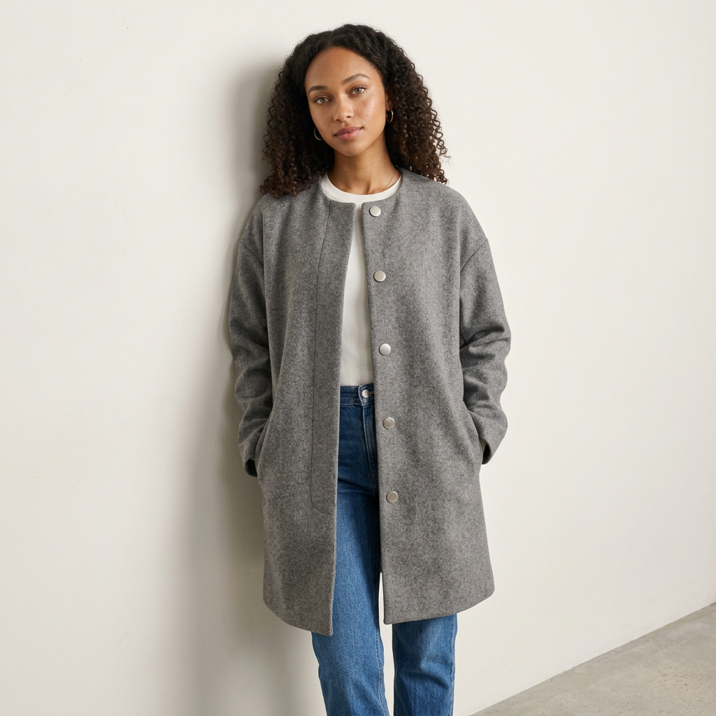 Women's Wool Blend with Button Closure Longline Coat, Relaxed Fit