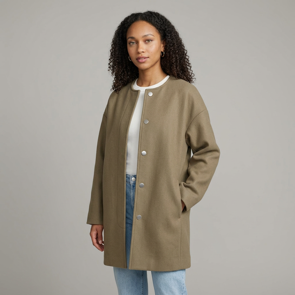 Women's Wool Blend with Button Closure Longline Coat, Relaxed Fit