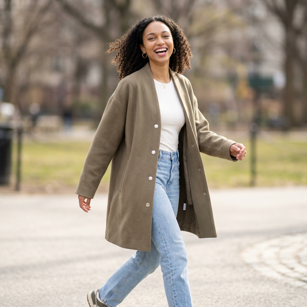 Women's Wool Blend with Button Closure Longline Coat, Relaxed Fit