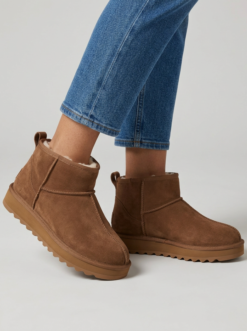 Women's Faux Suede Platform Ankle Boots in Brown – three-quarter view