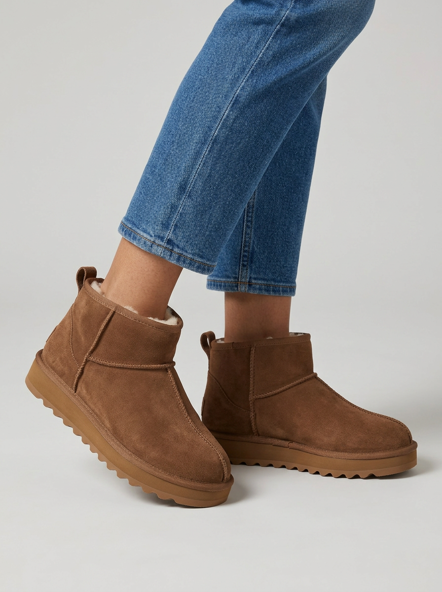 Women’s Suede Platform Ankle Boots – Slip-On Winter Shoes