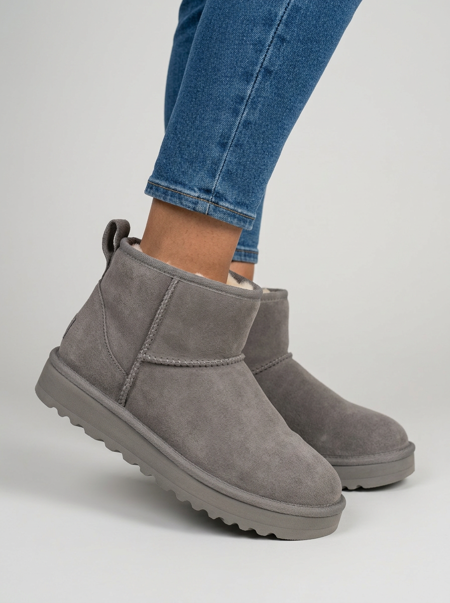 Women’s Suede Platform Ankle Boots – Slip-On Winter Shoes