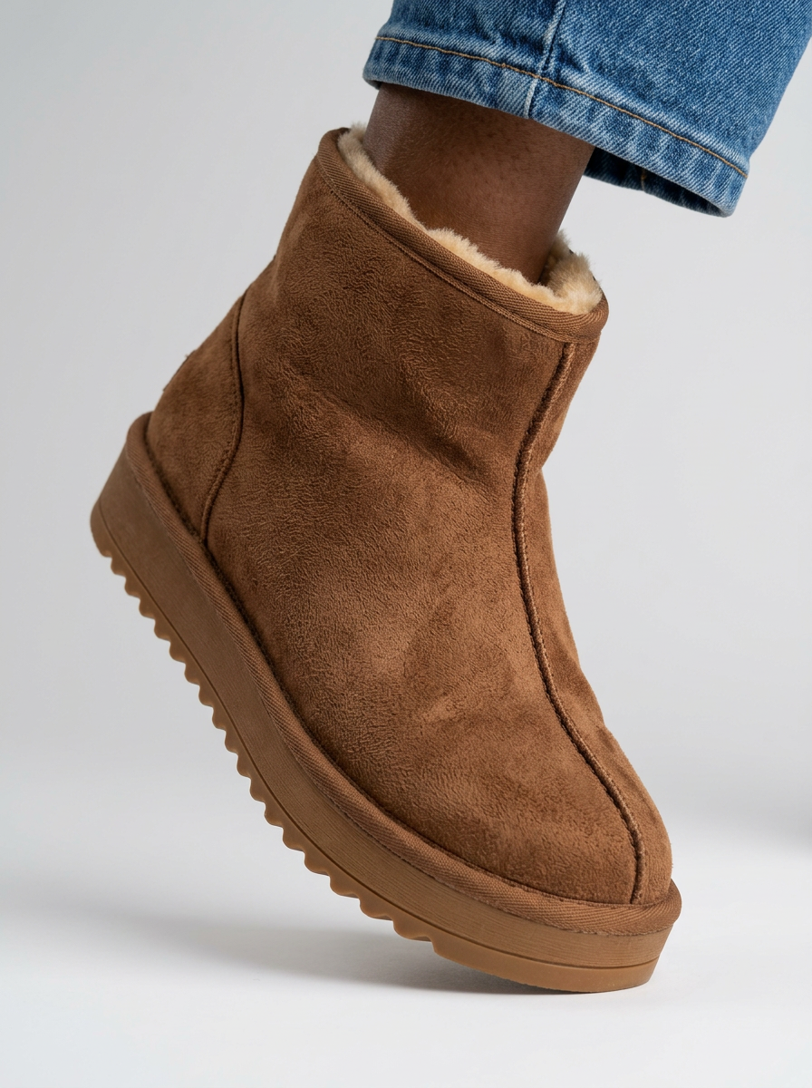Women’s Suede Platform Ankle Boots – Slip-On Winter Shoes