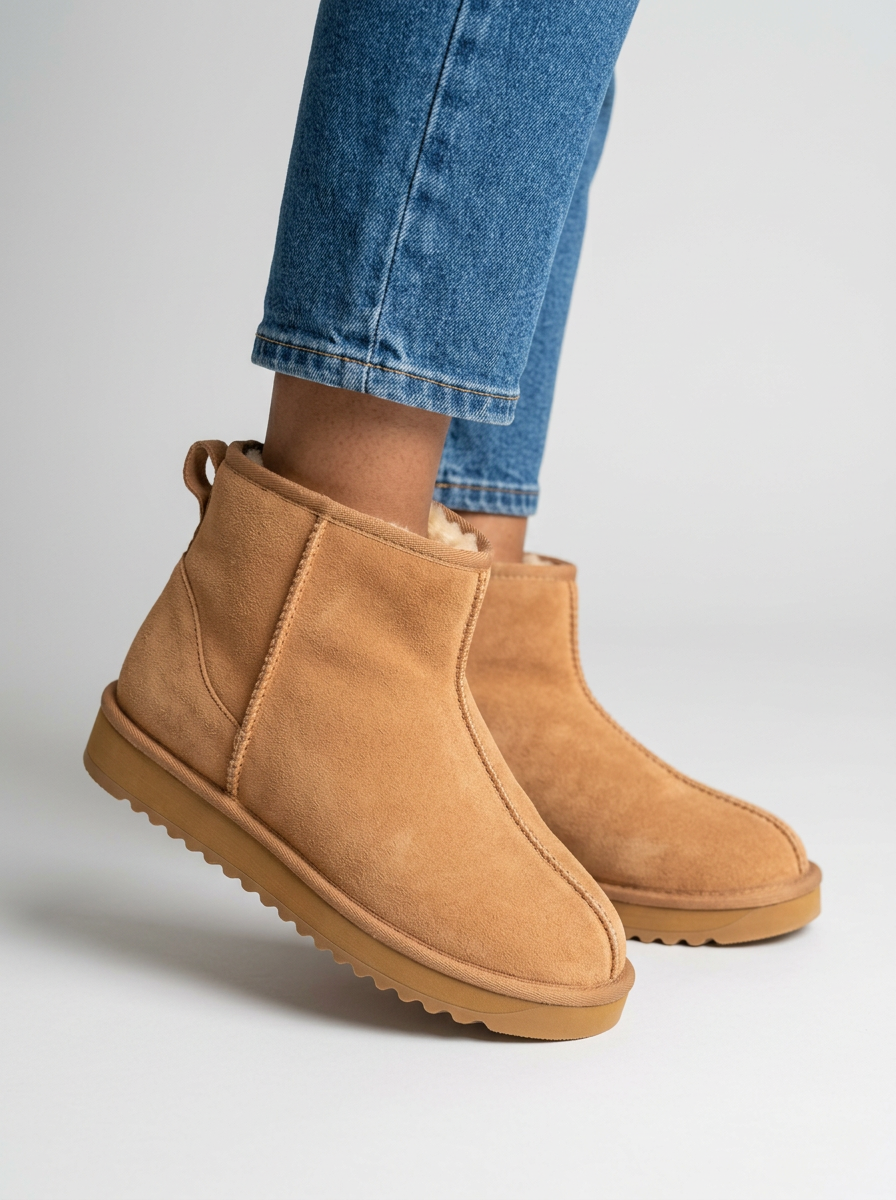 Women’s Suede Platform Ankle Boots – Slip-On Winter Shoes