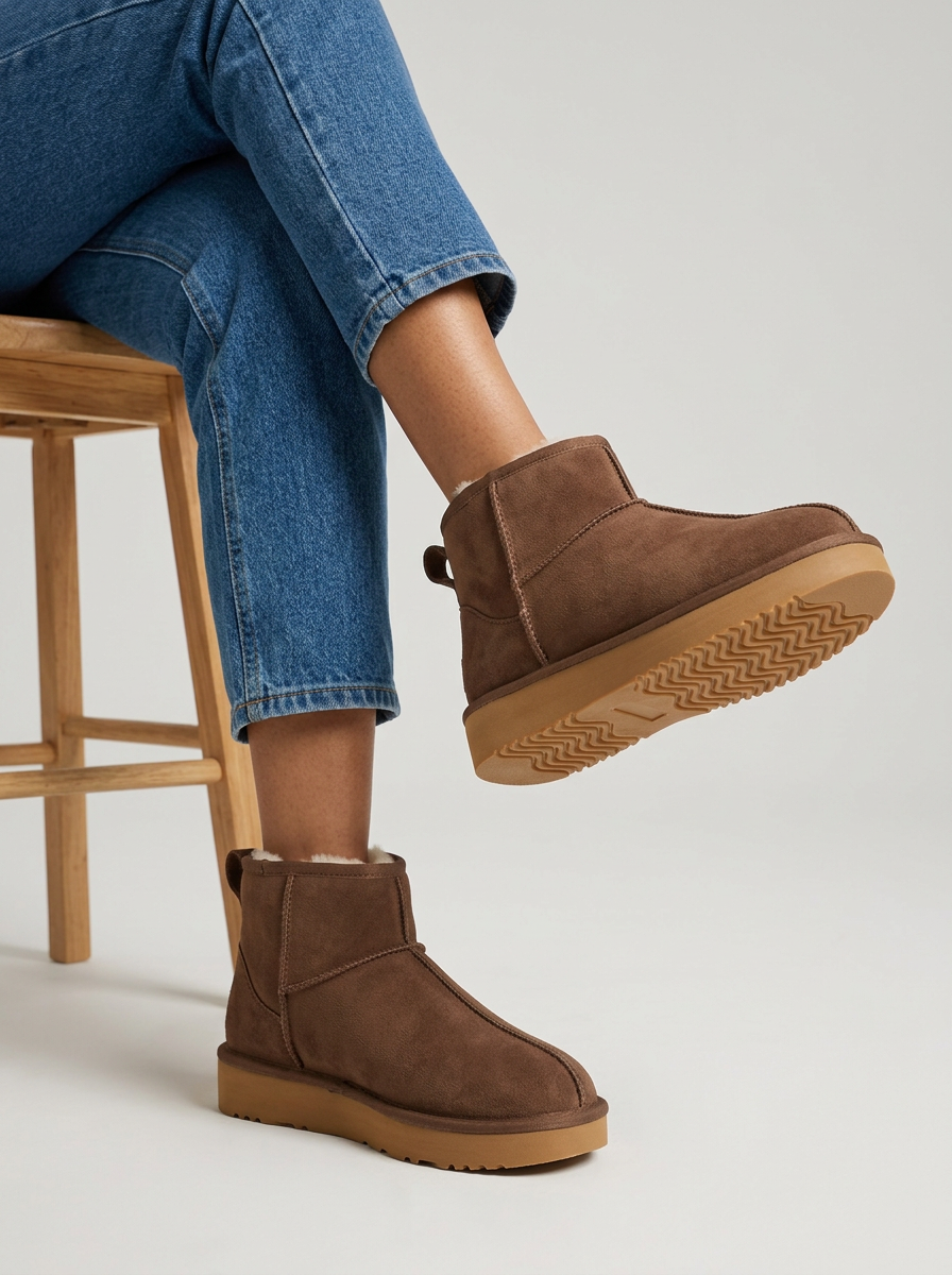 Women’s Suede Platform Ankle Boots – Slip-On Winter Shoes