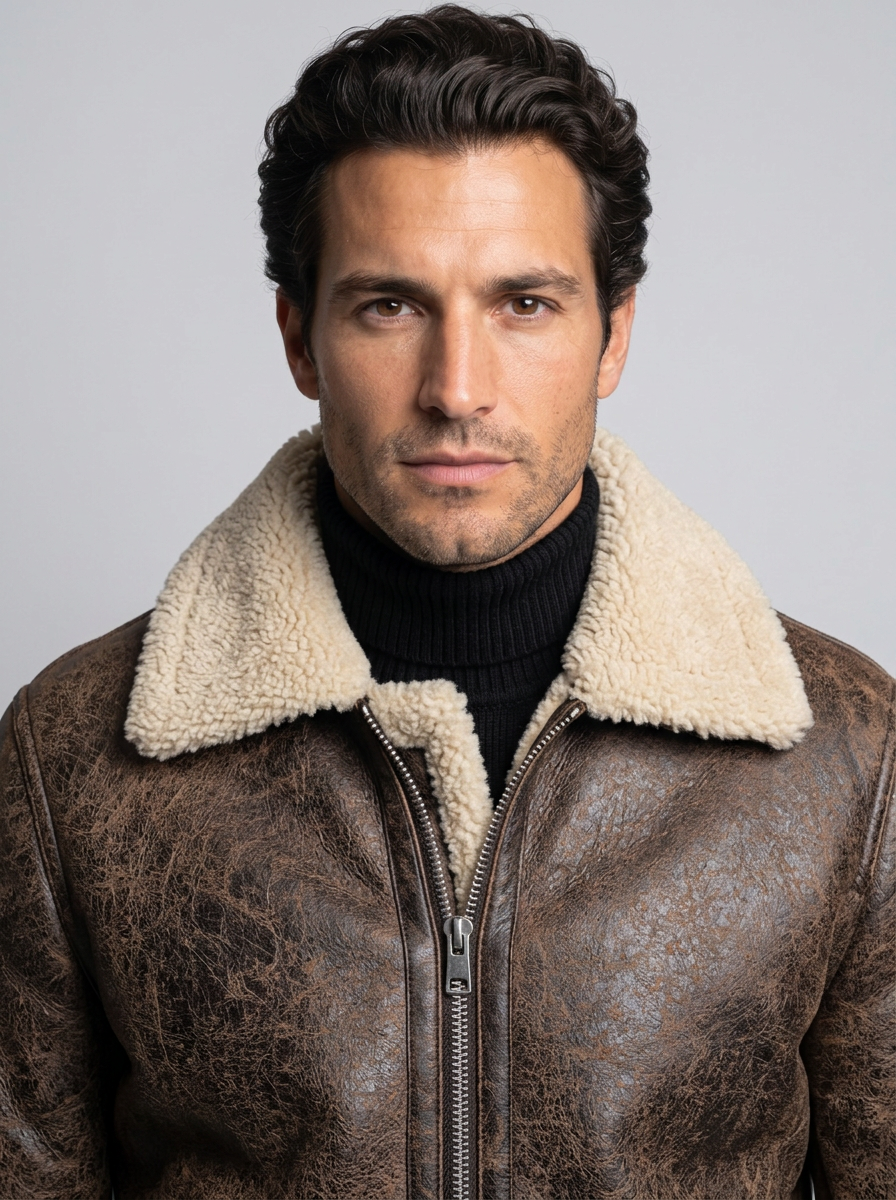 Men's Shearling Aviator Jacket – Faux Leather