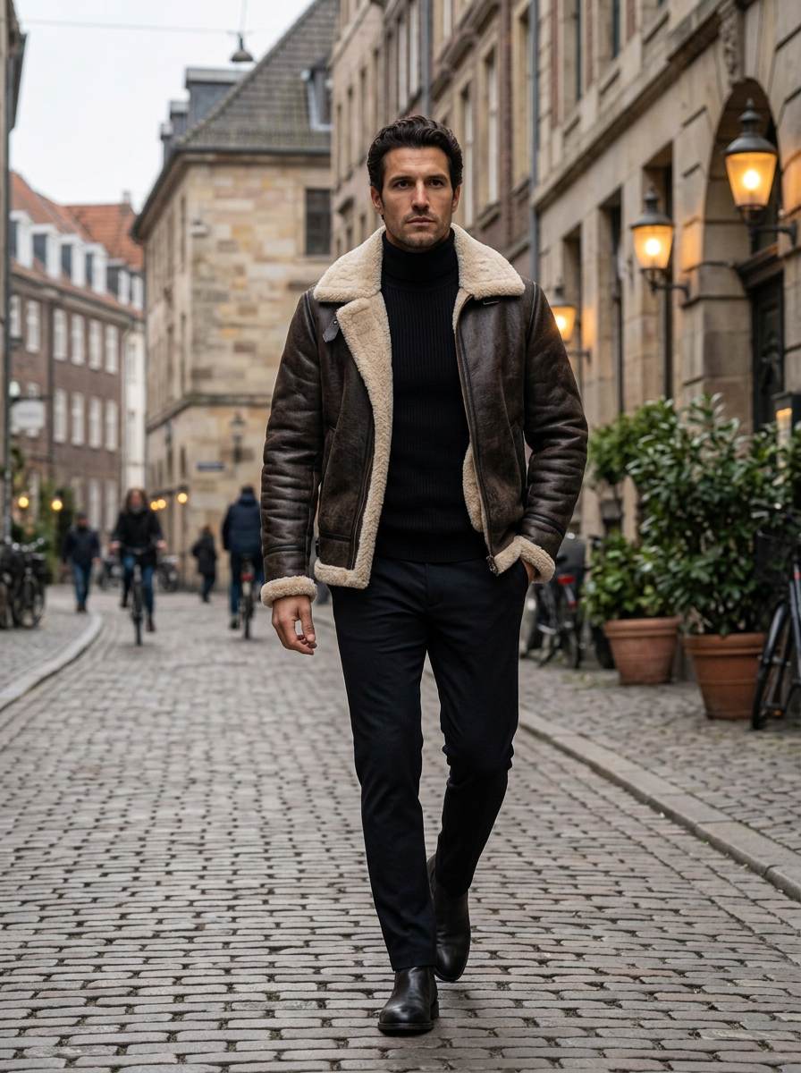 Men's Shearling Aviator Jacket – Faux Leather
