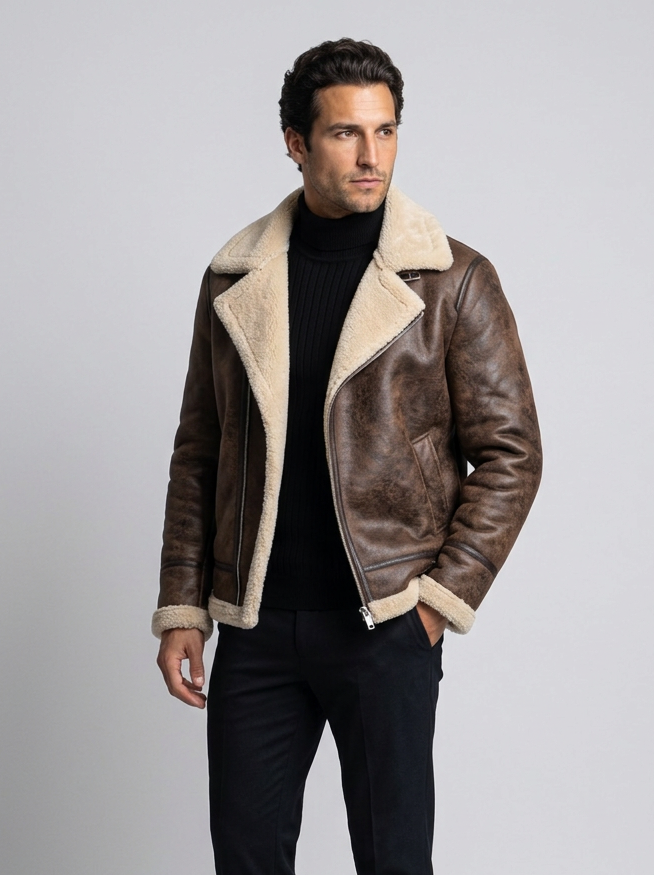 Men's Shearling Aviator Jacket – Faux Leather