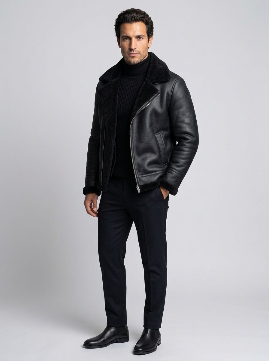 Men's Shearling Aviator Jacket – Faux Leather