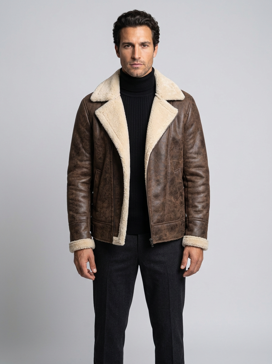 Men's Shearling Aviator Jacket – Faux Leather