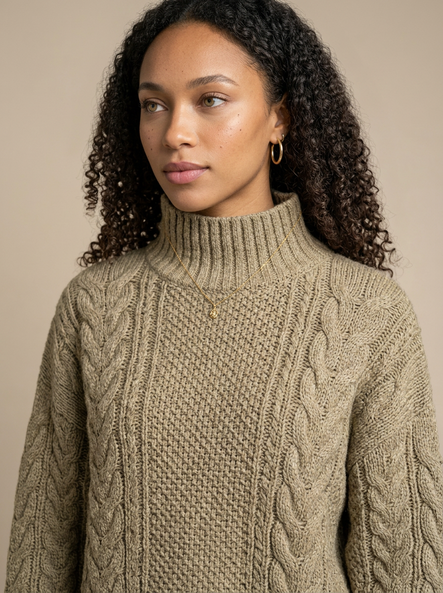 Women's Oversized Chunky Cable-Knit Jumper, Dropped Shoulder Relaxed Fit