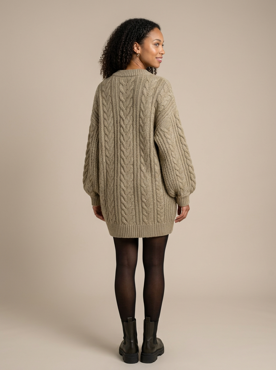 Women's Oversized Chunky Cable-Knit Jumper, Dropped Shoulder Relaxed Fit