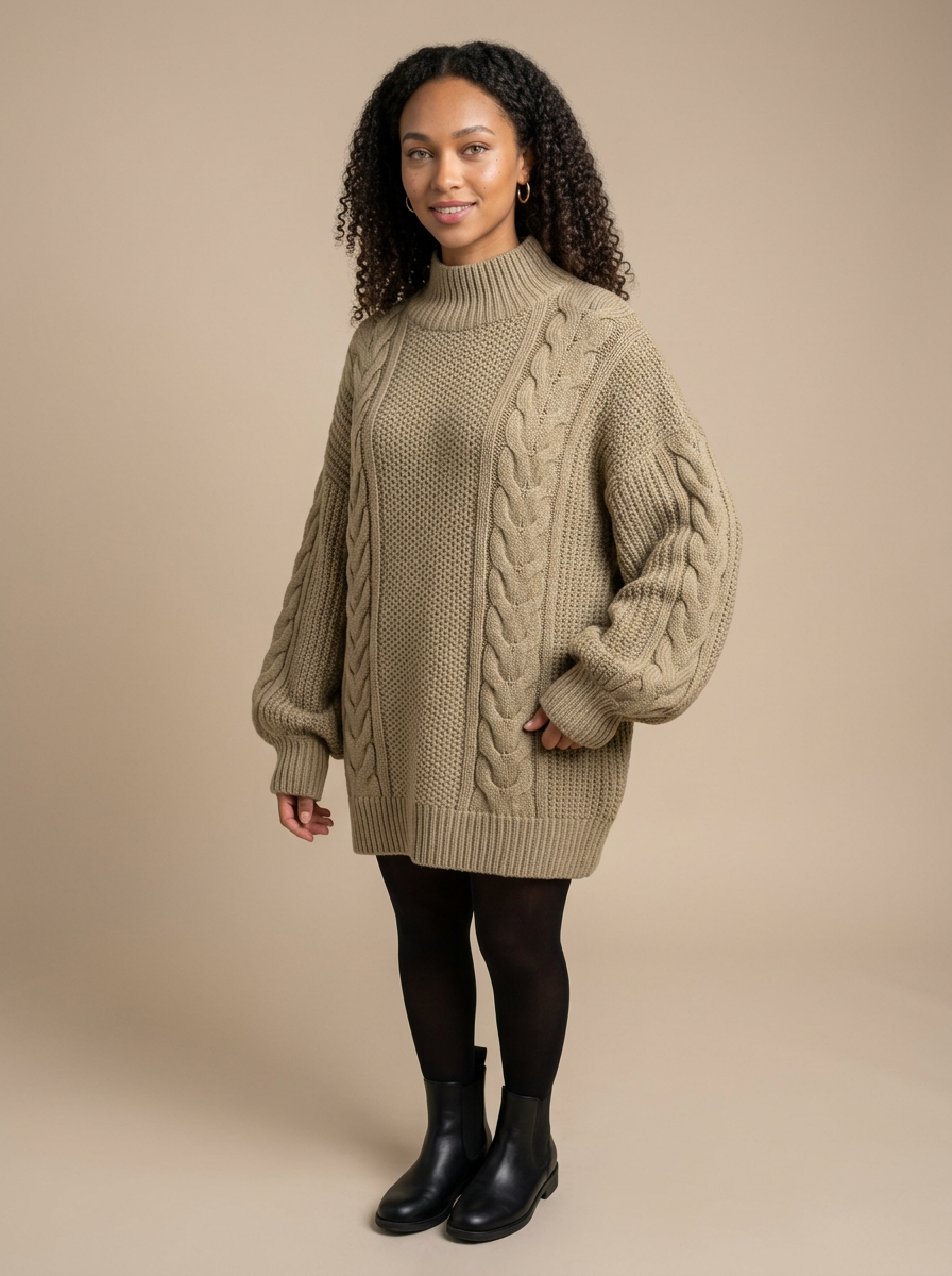 Women's Oversized Chunky Cable-Knit Jumper, Dropped Shoulder Relaxed Fit