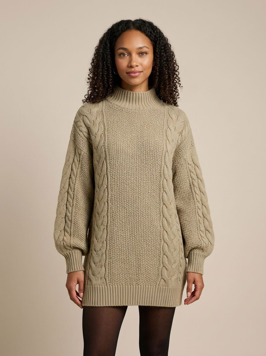 Women's Oversized Chunky Cable-Knit Jumper, Dropped Shoulder Relaxed Fit