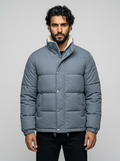 Men's Fleece-Lined Puffer Jacket - Textured Winter Coat with Standing Collar