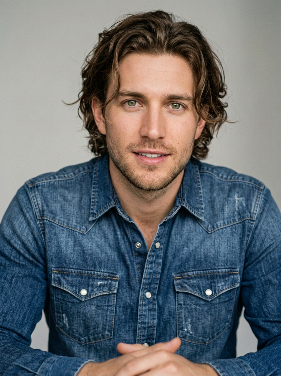 Men's Loose Fit Western Denim Shirt in Denim Blue – detail view