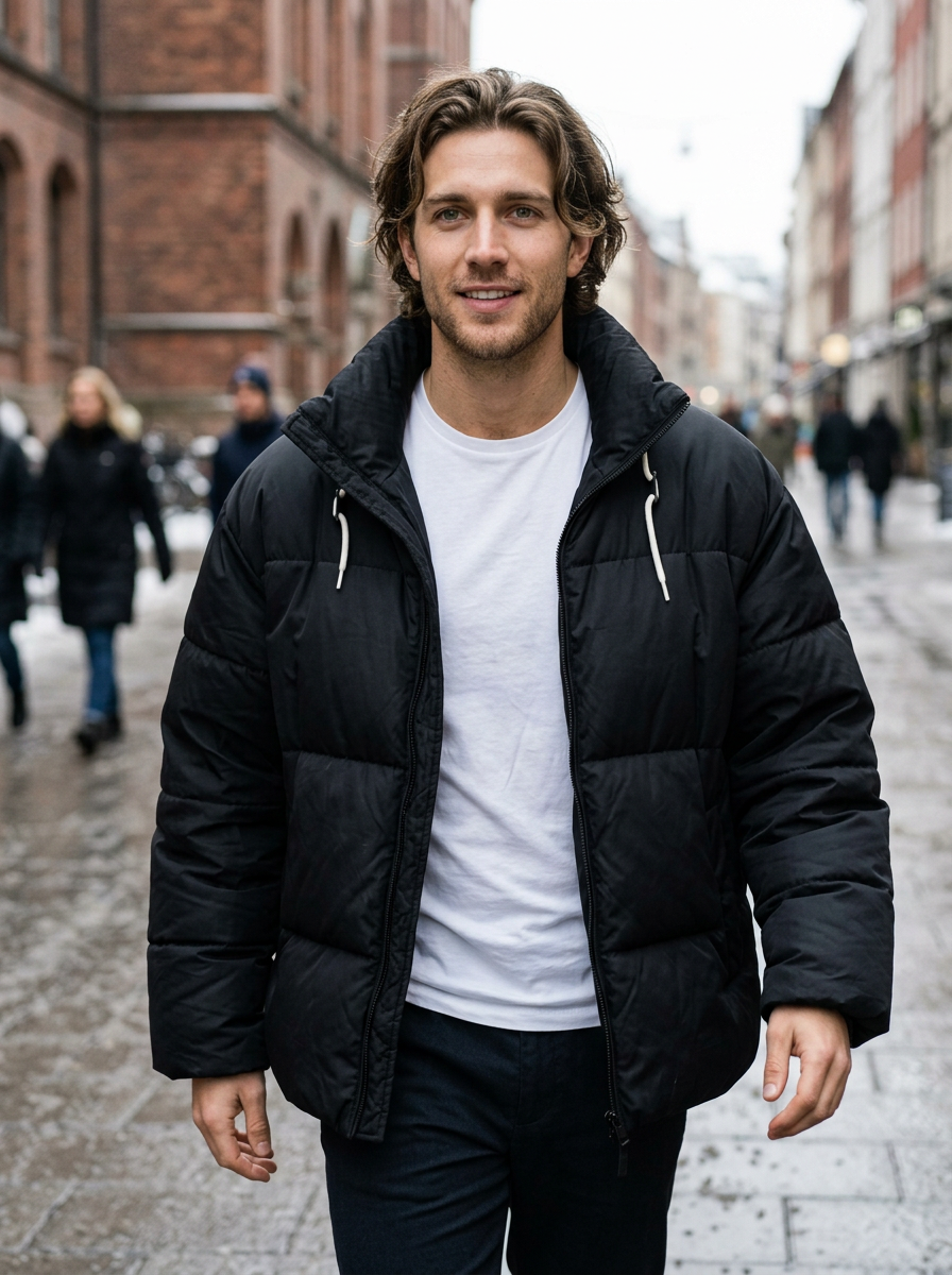 Men's Oversized Windproof Puffer Jacket in Black – lifestyle shot
