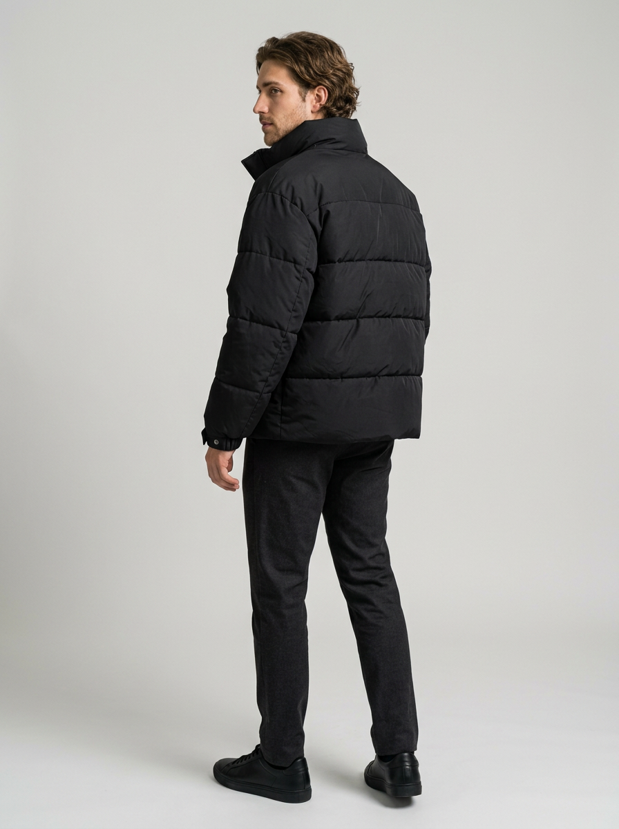 Men's Oversized Windproof Puffer Jacket in Black – back view