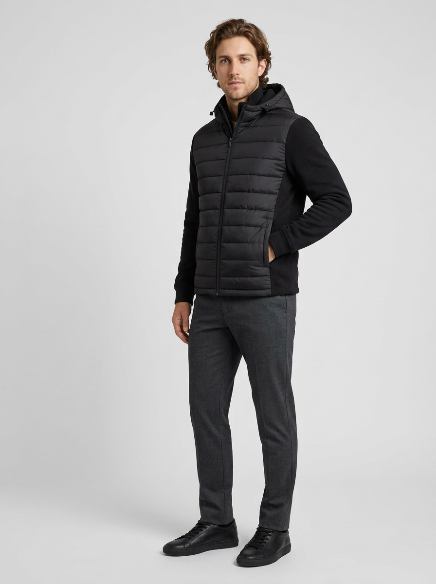 Men's Lightweight Hooded Quilted Puffer Jacket in Black