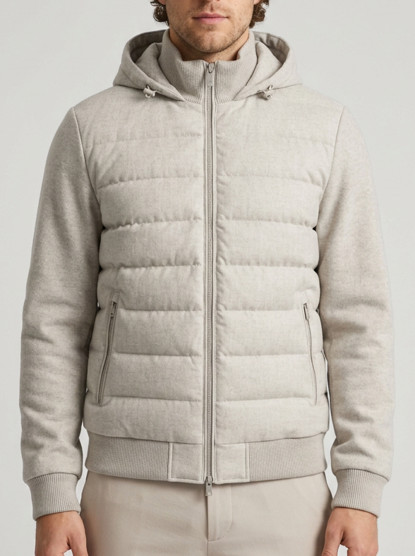Men's Lightweight Hooded Quilted Puffer Jacket in Grey – front view