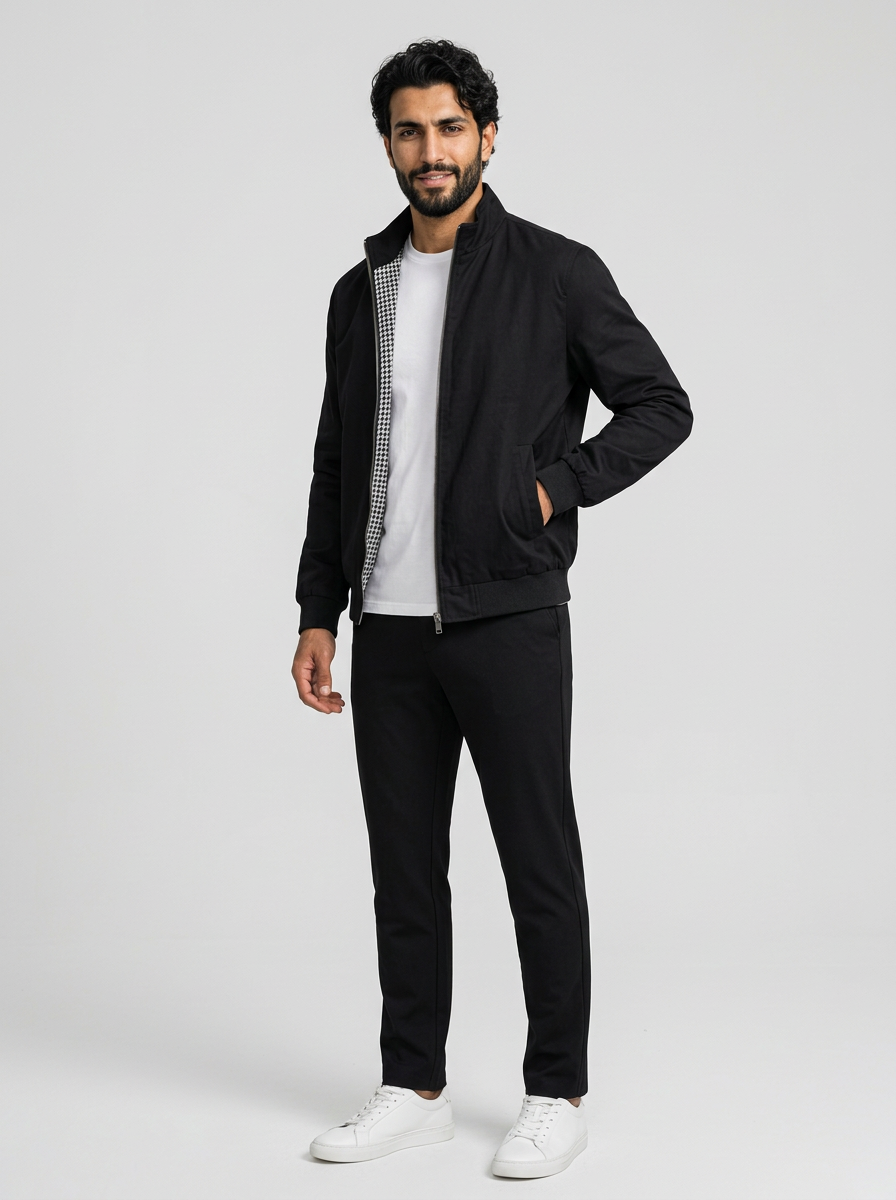 Men's Slim Fit Bomber Jacket in Black