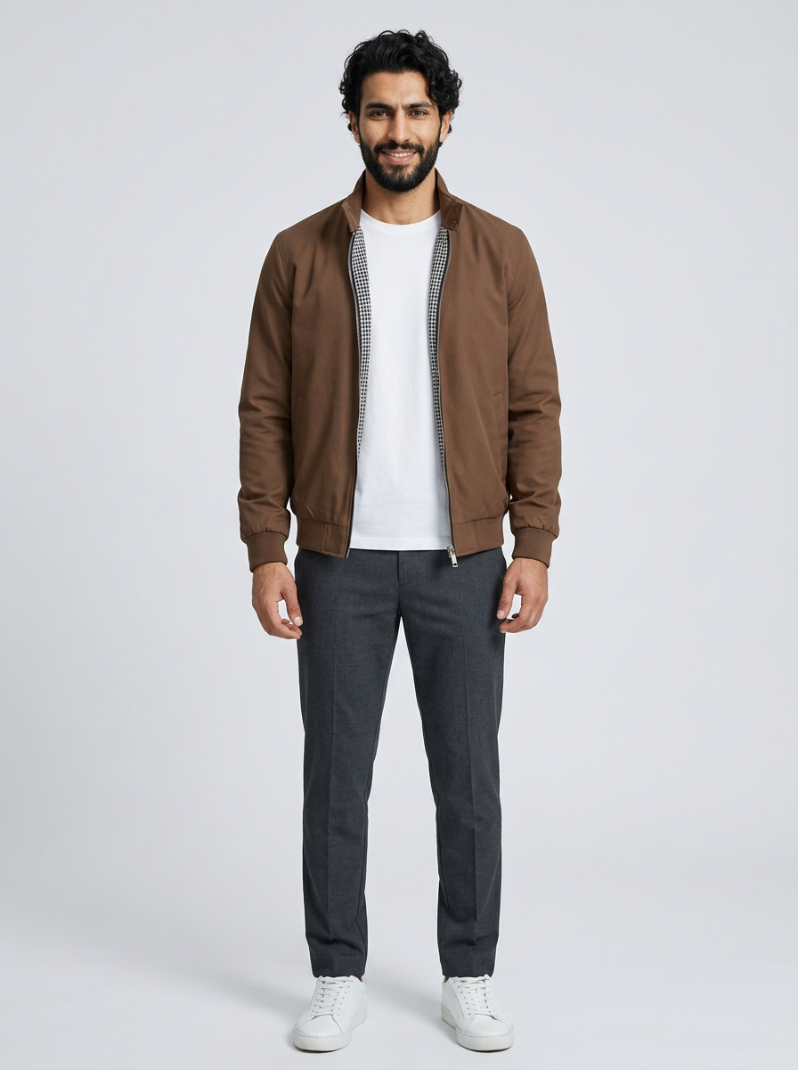 Men's Slim Fit Bomber Jacket in Brown