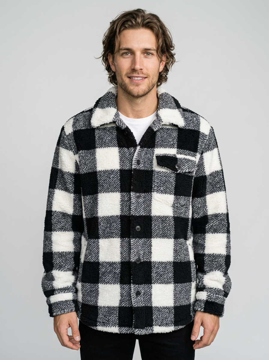 Men's Faux Fur Plush Jacket in Black