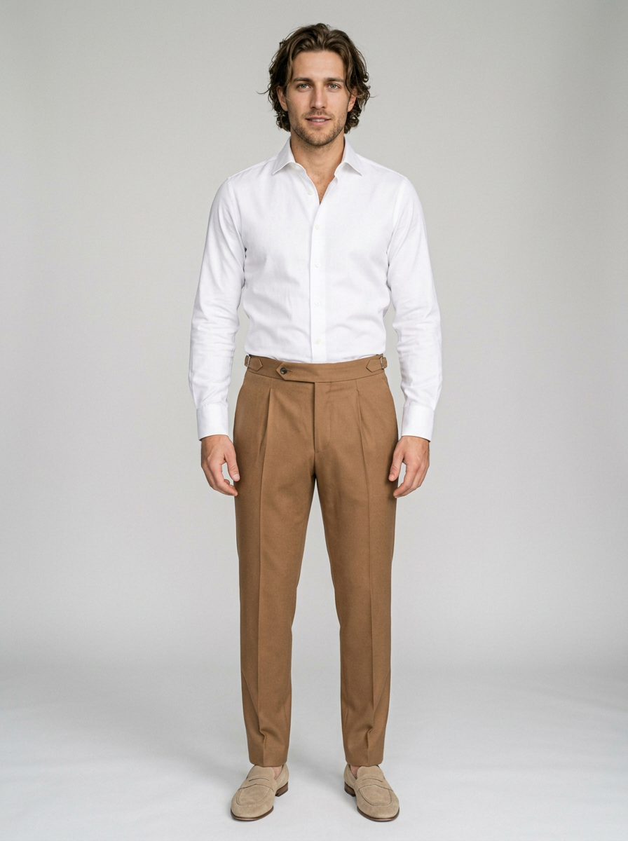 Men's Tailored Pleated Smart Trousers in Brown