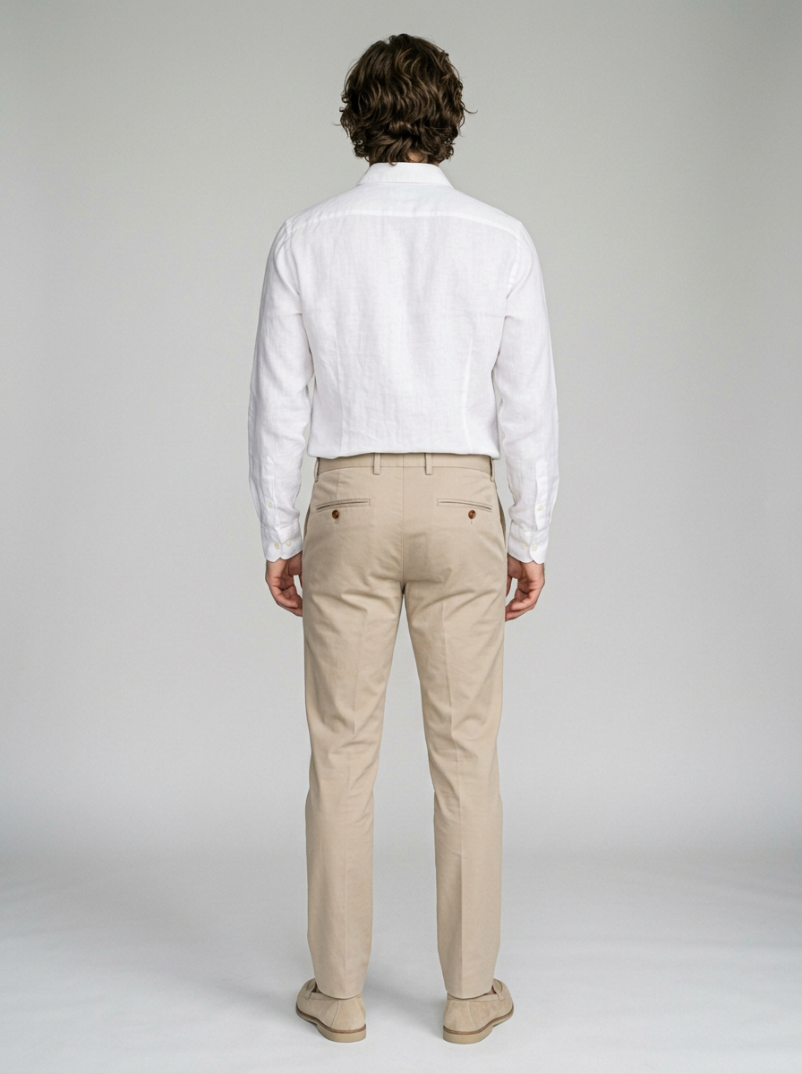 Men's Tailored Pleated Smart Trousers in Beige – back view