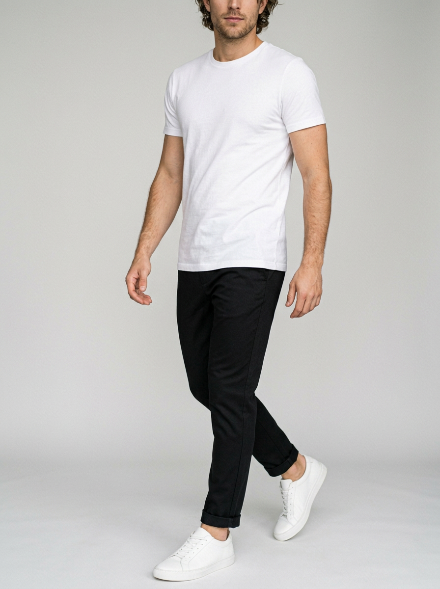 Men's Slim Fit Tapered Drawstring Trousers in Black