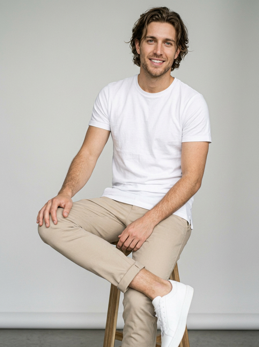Men's Slim Fit Tapered Drawstring Trousers in Beige