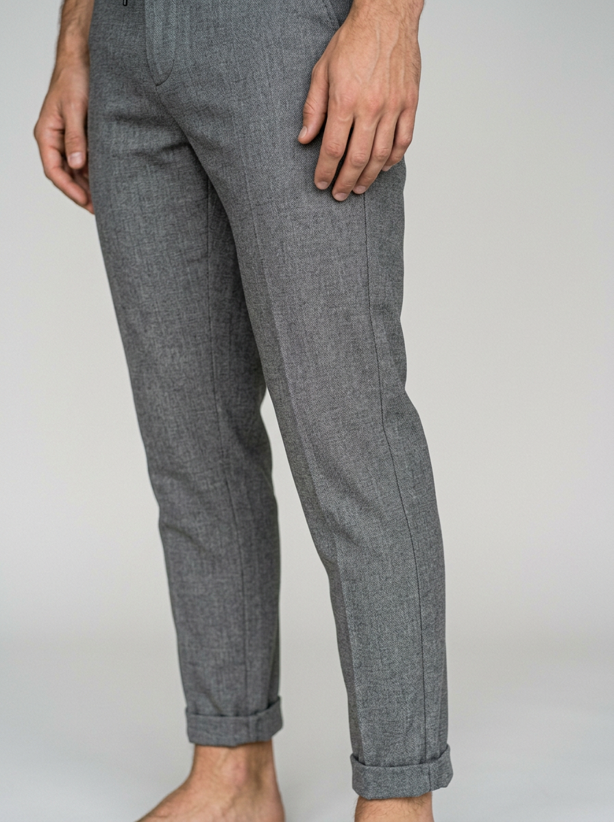 Men's Slim Fit Tapered Drawstring Trousers in Grey – detail view