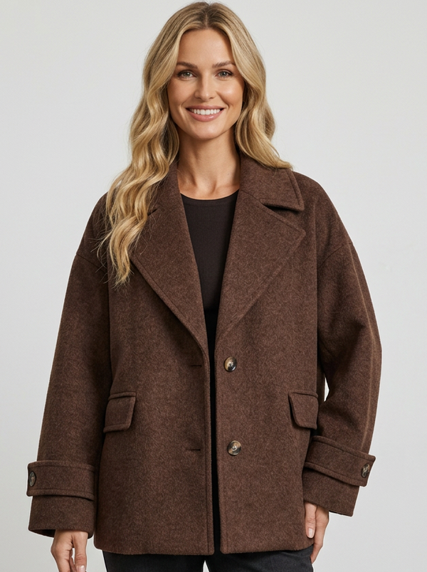 Women's Alpaca Wool Blend Coat in Coffee – front view