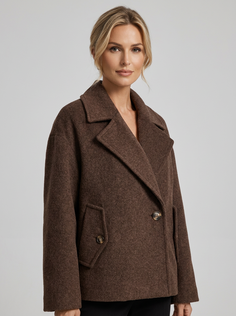 Women's Alpaca Wool Blend Coat in Coffee – detail view