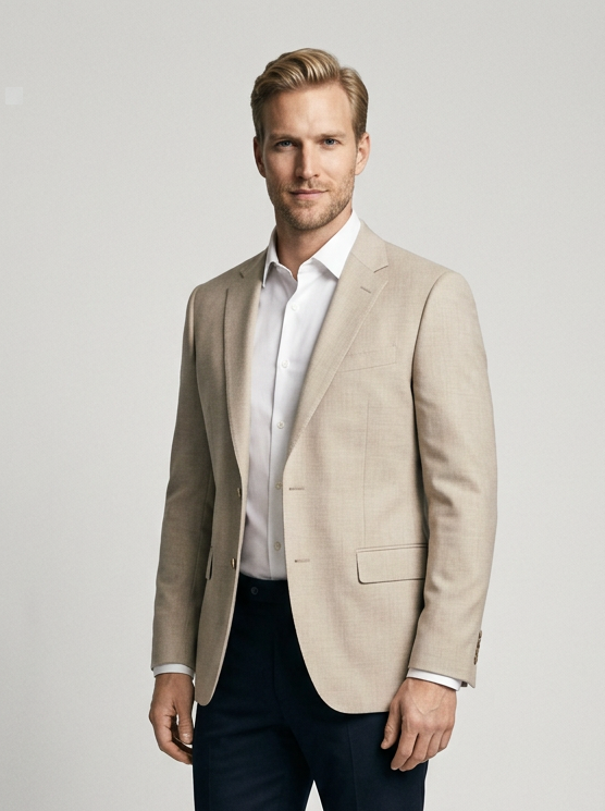 Men's Slim Fit Single Button Blazer in Beige
