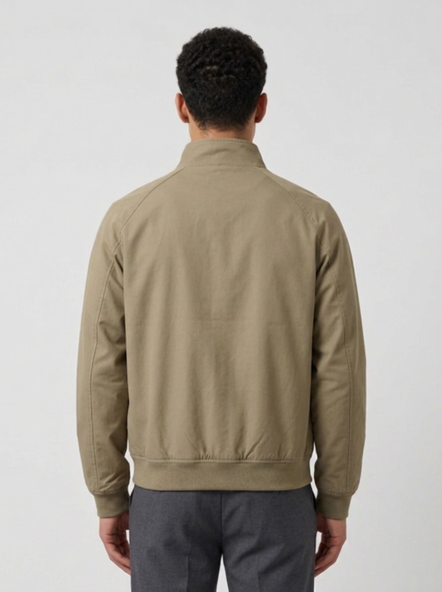 Men's Stand Collar Bomber Jacket in Khaki – back view