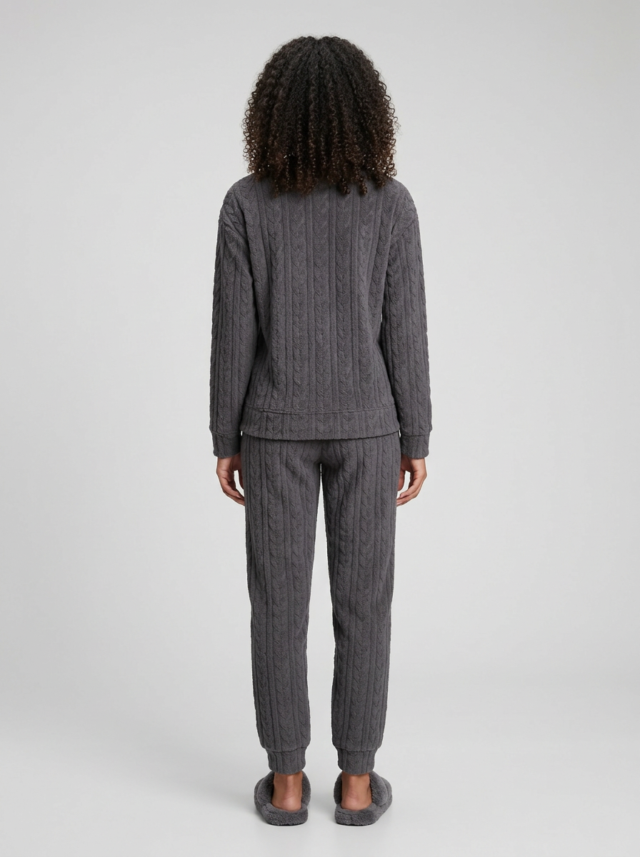Women's Cosy Cable Knit Fleece Pyjamas – view 3