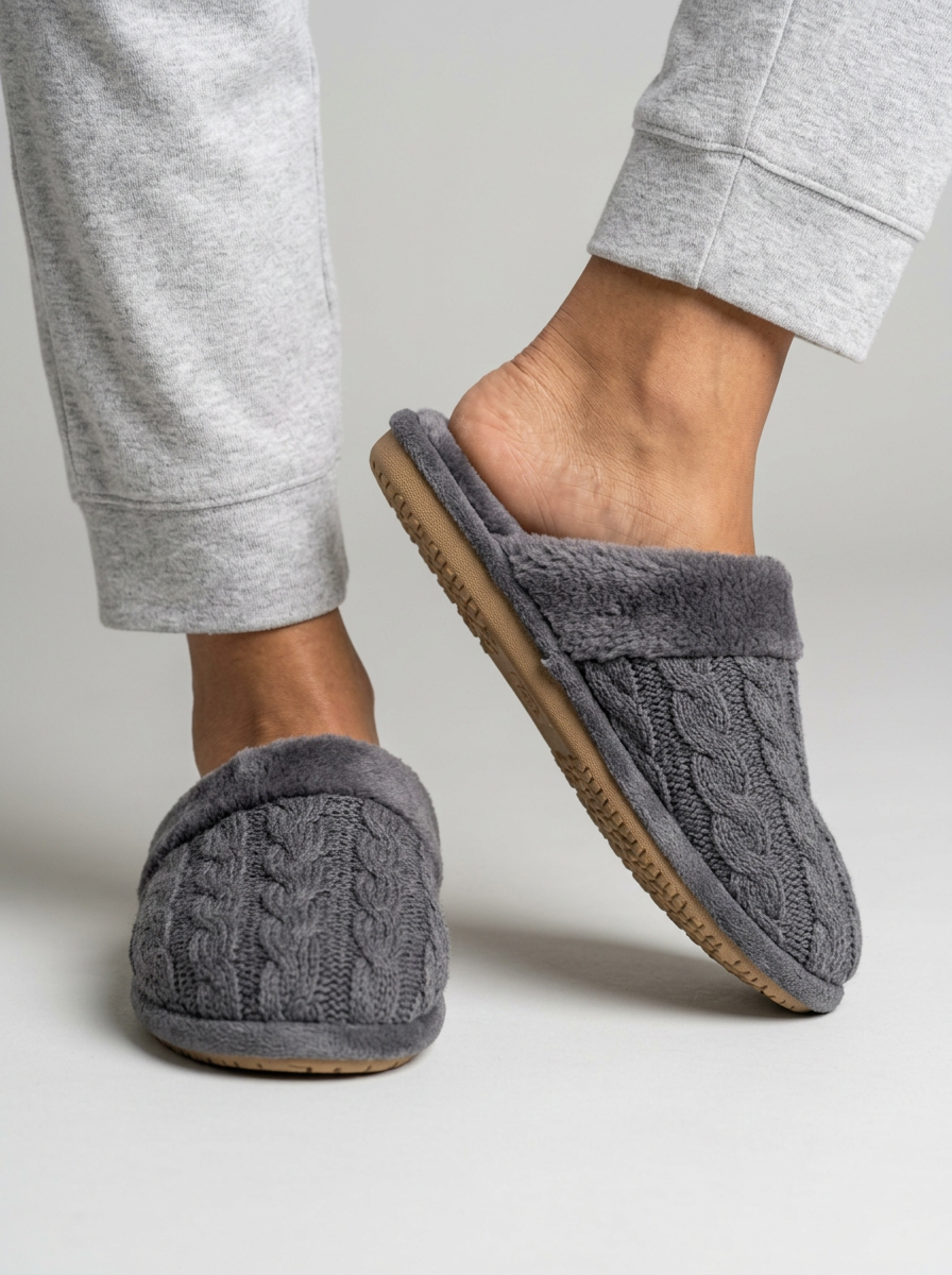 Women's Fluffy Cable Knit Fleece Slippers – view 2