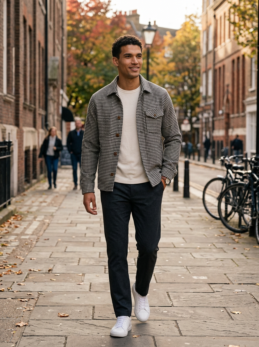 Men's Houndstooth Shirt Jacket in Black – lifestyle shot