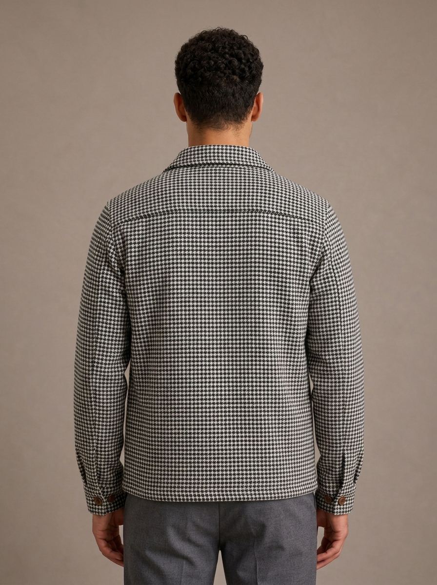 Men's Houndstooth Shirt Jacket in Black – back view