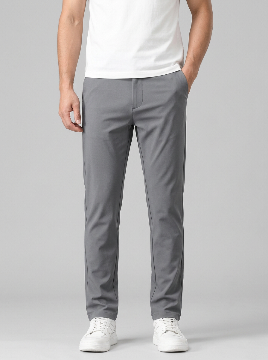Men's Slim Fit Stretch Straight Leg Trousers in Grey
