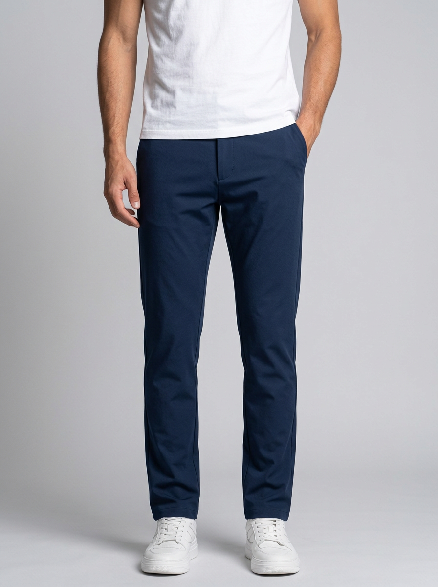 Men's Slim Fit Stretch Straight Leg Trousers in Blue