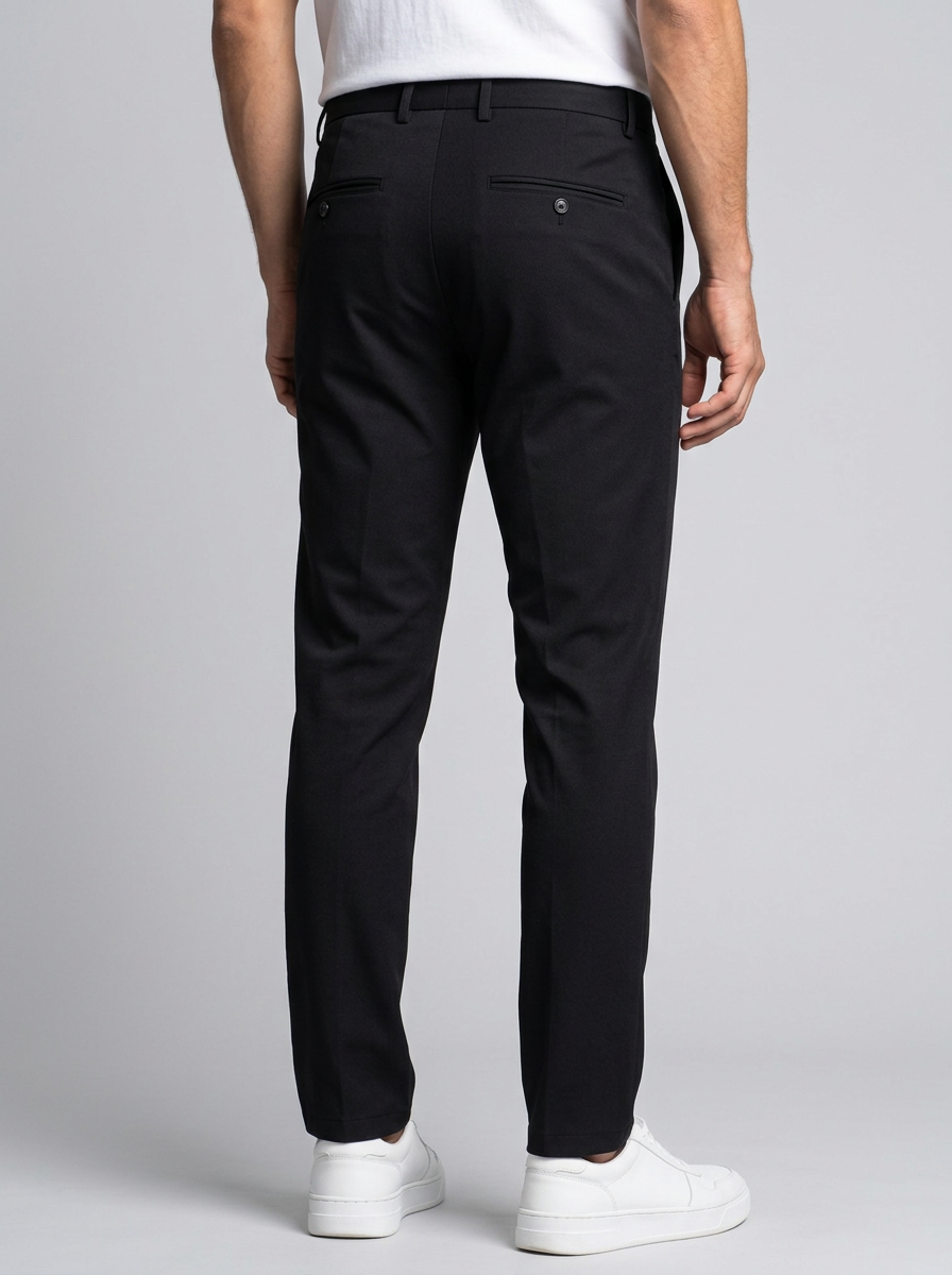 Men's Slim Fit Stretch Straight Leg Trousers in Black – back view