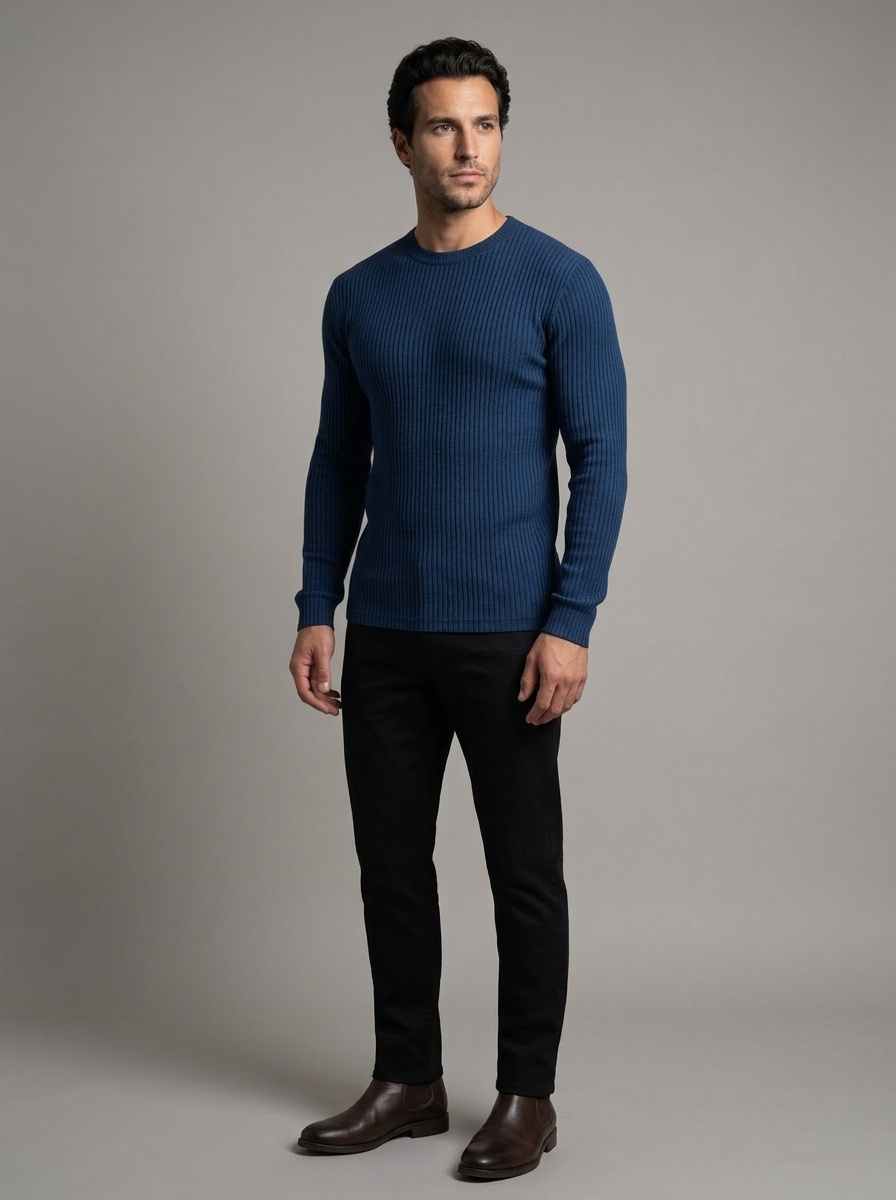 Men's Slim Fit Ribbed Crew Neck Jumper – view 3